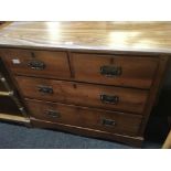 STAINED PINE CHEST OF 4 DRAWERS - 2 LONG & 2 SHORT WITH METAL HANDLES