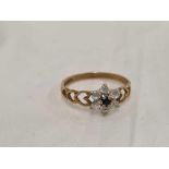 9CT GOLD RING SET WITH SAPPHIRE & WHITE STONES. SIZE N. WEIGHT 1.4gms