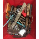 CARTON OF VARIOUS TOOLS (HAMMER, CHOPPER ETC)