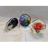 COLLECTION OF 3 DECORATIVE GLASS PAPER WEIGHTS