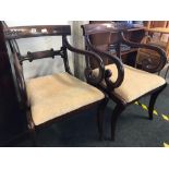 PAIR OF MAHOGANY CARVED ELBOW CHAIRS