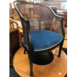 BERGERE TUB CHAIR WITH BLUE VELVET UPHOLSTERY