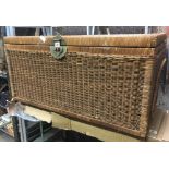 WICKER STORAGE CHEST WITH HANDLES & BRASS LOCK - 36'' X 18''