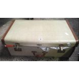 VINTAGE SUITCASE FULL OF BLANKETS, TOWELS, FABRIC ETC