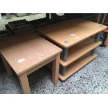 SMALL WOODEN TRIPLE SHELF & SMALL COFFEE TABLE