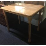 POLISHED PINE KITCHEN TABLE WITH TURNED LEGS - 34'' X 26''
