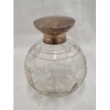 SILVER TOPPED GLASS SCENT BOTTLE WITH STOPPER