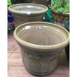 2 GLAZED POTTERY PLANTERS - 1 X 12'' HIGH & 1 X 10'' HIGH