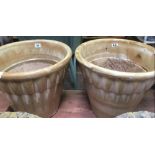 PAIR OF GLAZED POTTERY PLANTERS - 12'' HIGH