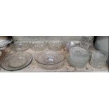 SHELF OF GLASSWARE INCL; DISHES & BOWLS