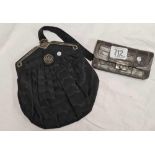 SMALL SILVER MOUNTED LADIES CROCODIAL PURSE & BLACK VICTORIAN LADIES MORNING BAG INSET WITH