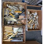 3 SMALL CARTONS OF FLATWARE, KNIVES, FORKS, SPOONS ETC