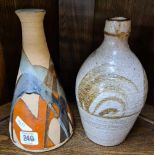 2 STUDIO ART POTTERY ITEMS, DAVID LEACH LAMP BASE & ANOTHER STAMPED TO BASE R.W (REPAIR & DAMAGE