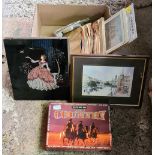 CARTON WITH BOXED SET OF COUNTRY CD'S, DIGITAL STEREO HEADPHONES, VINTAGE 78 RECORDS, F/G PICTURES &