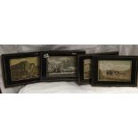 SET OF 4 OLD COLOURED COACHING PRINTS IN BLACK AND GILT GLASS MOUNTS