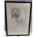 CHARCOAL DRAWING OF LEOPOLD STOWKOWSKI, CONDUCTING AT THE FESTIVAL HALL, INSCRIBED AND SIGNED