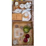 2 CARTONS - 1 OF GLASSWARE INCL; CANDLESTICKS, JUGS & 1 WITH PART COFFEE CANS, PLATES ETC