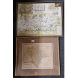 GOOD ANTIQUE HAND COLOURED MAP OF DEVONSHIRE TOGETHER WITH LATER MAP OF SUSSEX WITH PRESENTATION