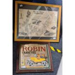 F/G MAP OF SOUTH DEVON SHIP WRECKS & RECTANGULAR ADVERTISING MIRROR FOR OGDONS ROBIN CIGARETTES