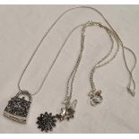 SILVER HANDBAG STYLE PENDANT ON SNAKE CHAIN & FLAT LINK SILVER CHAIN WITH MARCASITE STARS OF