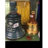 BELLS SCOTCH WHISKY, ROYAL RESERVE 20 YEARS OLD IN CERAMIC BOTTLE WITH BOX & SMALL BOTTLE OF BELLS