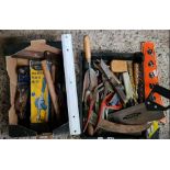 2 CARTONS OF MISC TOOLS INCL; HAND DRILLS, PLANES, HAMMERS