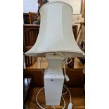 WHITE CHINA SQUARE BASED TABLE LAMP WITH SHADE HEIGHT APPROX 32''
