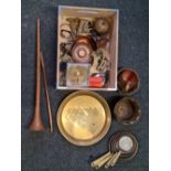 WOODEN CONTAINER WITH BRASS & COPPERWARE