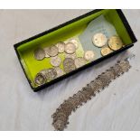 WHITE METAL HOROSCOPE COIN BRACELET & OTHER COINS