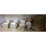 SHELF OF ROYAL STAFFORD BONE CHINE TEA WARE INCL; SUPS SAUCERS, CAKE PLATES ETC