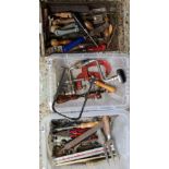 3 CARTONS OF MISC HAND TOOLS,FILES, SCREW DRIVERS, BRACES, CLAMPS