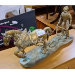 HEAVY METAL ORNAMENT MAN & HORSE PULLING A PLOUGH