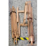 2 PORTABLE WOODEN ARTIST'S EASELS, COMPASS & 1 OTHER ARTIST'S IMPLEMENT