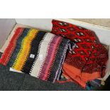 ETHNIC PRAYER RUG RED GROUND & MULTI COLOURED ETHNIC CARRYING BAG