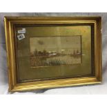 GOLD GILT F/G WATERCOLOUR OF VILLAGE ESTUARY SCENE BY H.K STORIE