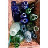 QTY OF VINTAGE CLEAR & BLUE GLASS BOTTLES