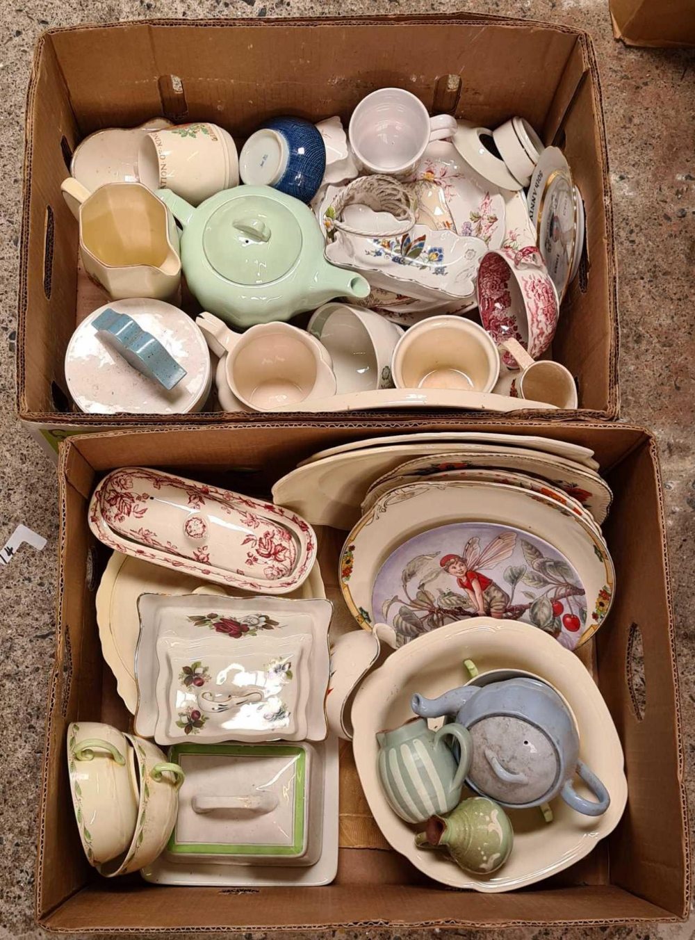 2 CARTONS OF MISC CHINAWARE INCL; OLD FOLEY, CHEESE DISH, TEA POT & PLATES