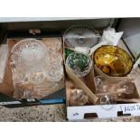 2 BOXES WITH GLASSWARE, DECANTER, FRUIT GLASSES,