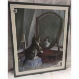 COLOUR PRINT OF A KITTEN LOOKING INTO A MIRROR, SIGNED F PATON 1883