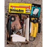 TCL POWER PLANE & A CARTON WITH CLAMPS, BATHROOM TAPS & OTHER TOOLS