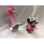 MURANO GLASS PINK ELEPHANT & A MURANO GLASS DOLPHIN