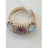 9ct OPAL & GARNET RING 6.6g, SIZE 'P ½'