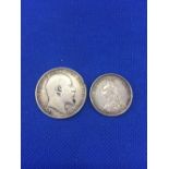 VICTORIAN SILVER SHILLING 1887 & FLORIN 1906