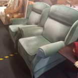 PAIR OF GREEN RECLINING ARMCHAIRS