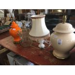 3 TABLE LAMPS & A HANGING GLASS LAMP SHADE