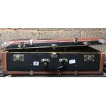 VINTAGE FIBRE CARDBOARD SUITCASE WITH METAL FITTINGS A/F