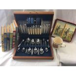 CARTON WITH BOXED CUTLERY, ENID BLYTON BOOKS ETC