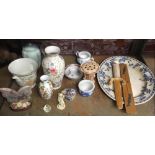 SHELF OF VASES, MEAT PLATE & OTHER CHINA A/F