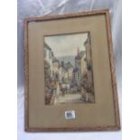 W SANDS, WATERCOLOUR VIEW OF THE MAIN STREET CLOVELLY, LOOKING DOWN TOWARDS THE SEA. SIGNED.