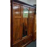 MAHOGANY MIRRORED DOOR DOUBLE DRAWER WARDROBE